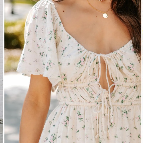 MYLA COTTON FLORAL TIE FRONT BABYDOLL DRESS - PINK CREAM - Picture 4 of 6